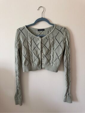 Brandy Melville Cropped Cable Cardigan - Sage Green